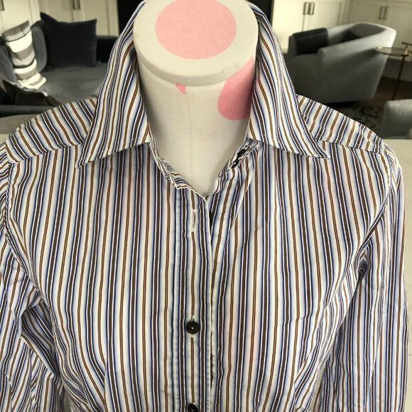 Etro Button Down Striped Italian Made Shirt Blue Wht Gold Sz 8/44 no fabric tag - Picture 3 of 8